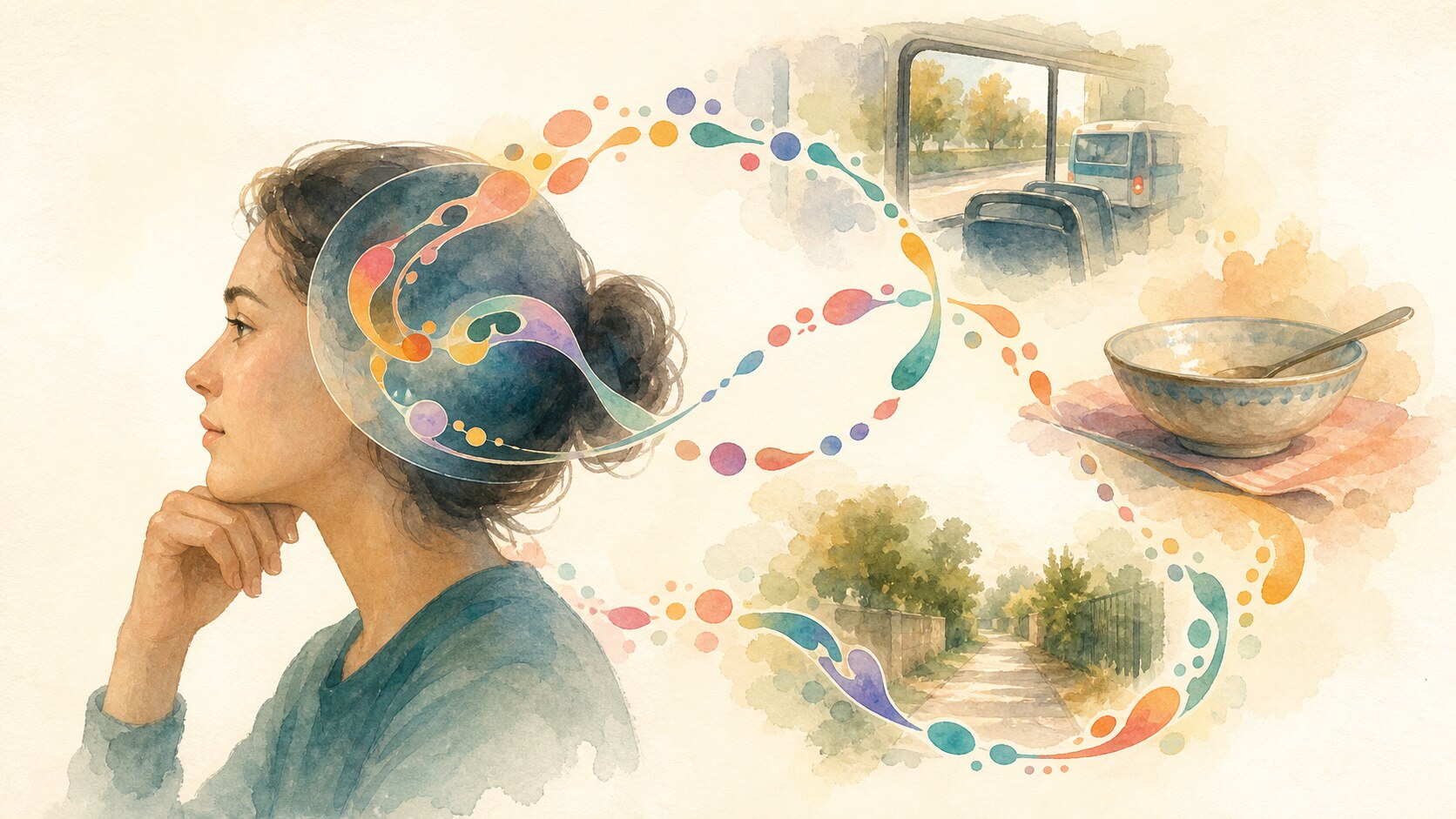 An abstract musical rhythm looping through the mind and everyday memory cues