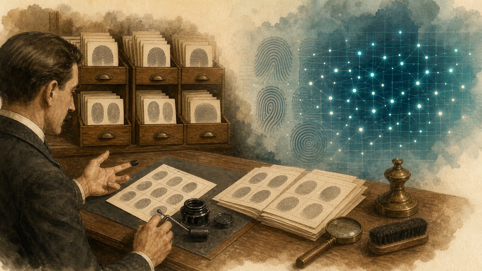 Paper fingerprint classification transitioning into modern digital minutiae search
